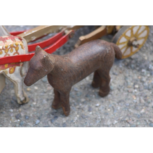 709 - ANTIQUE WOODEN HANDMADE HORSE AND COACH