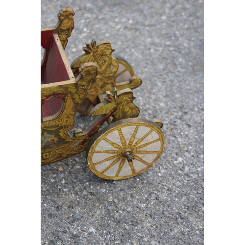 709 - ANTIQUE WOODEN HANDMADE HORSE AND COACH