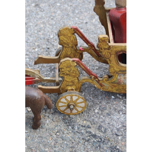 709 - ANTIQUE WOODEN HANDMADE HORSE AND COACH