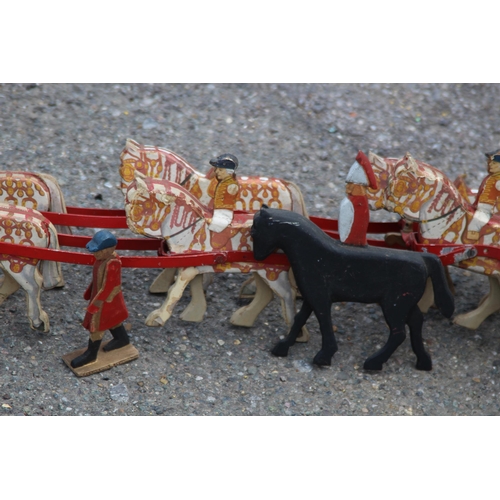 709 - ANTIQUE WOODEN HANDMADE HORSE AND COACH