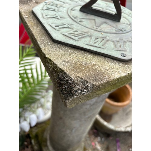 109 - STONE SUNDIAL ON PEDESTAL BASE 
85 X 40 X 40CM