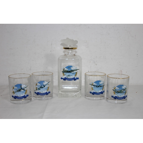 760 - DECANTER AND GLASSES CELEBRATING WWII AIRCRAFT - STOPPER A/F
23CM