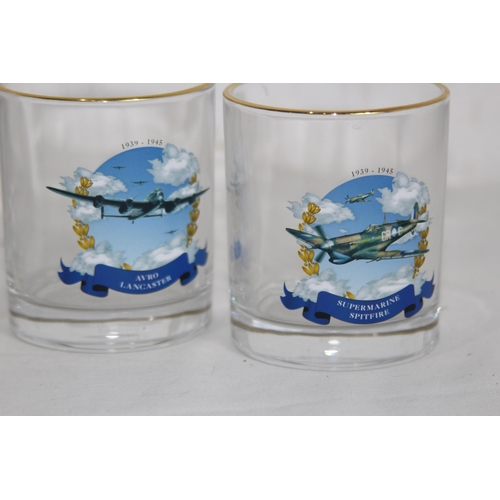 760 - DECANTER AND GLASSES CELEBRATING WWII AIRCRAFT - STOPPER A/F
23CM
