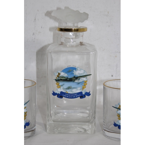 760 - DECANTER AND GLASSES CELEBRATING WWII AIRCRAFT - STOPPER A/F
23CM