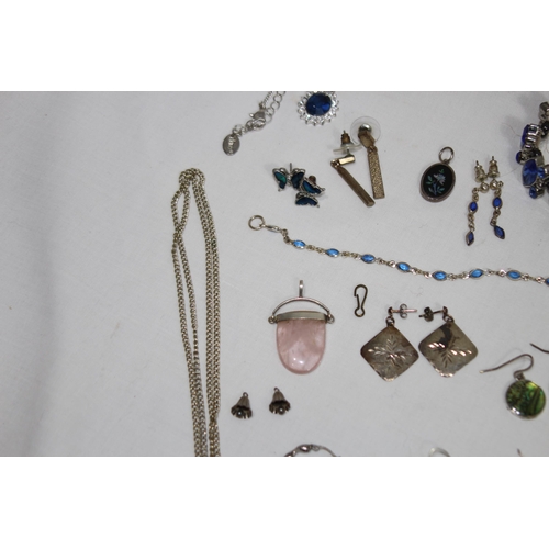 423 - BOX OF COSTUME JEWELLERY INCLUDING SILVER
