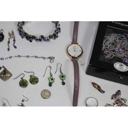 423 - BOX OF COSTUME JEWELLERY INCLUDING SILVER