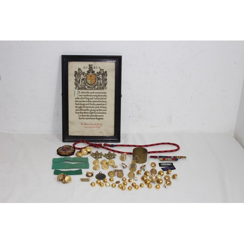 761 - QUANTITY OF MILITARY ITEMS INCLUDING CITATION, BADGES, BUTTONS ETC