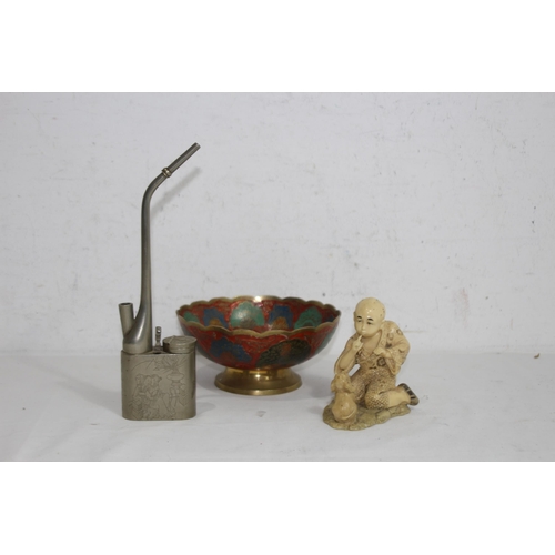 456 - OPIUM PIPE AND SMALL CHINESE FIGURE AND BOWL
25CM