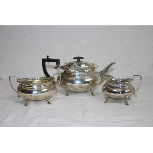 1022 - THREE PIECE TEASET - 1180G - SHEFFIELD 1917 - STEVENSON AND LAW
