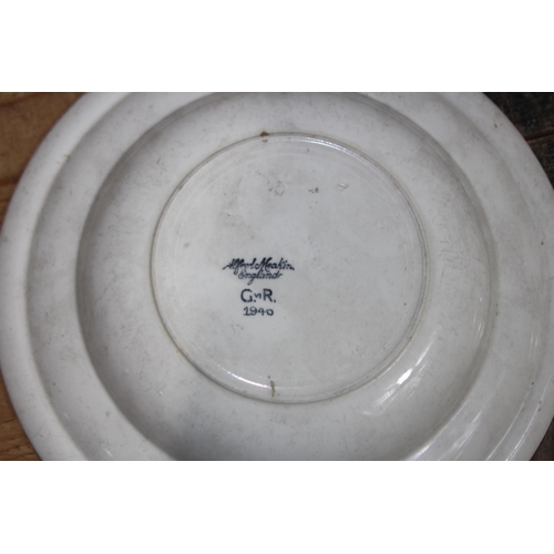 747 - WW2 DATED BRITISH CHINA PLATES AND FORKS PLUS POST WAR BRITISH CHINA WARE