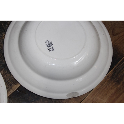 747 - WW2 DATED BRITISH CHINA PLATES AND FORKS PLUS POST WAR BRITISH CHINA WARE