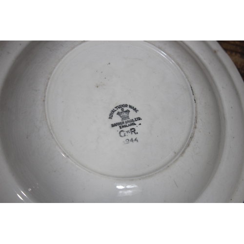 747 - WW2 DATED BRITISH CHINA PLATES AND FORKS PLUS POST WAR BRITISH CHINA WARE