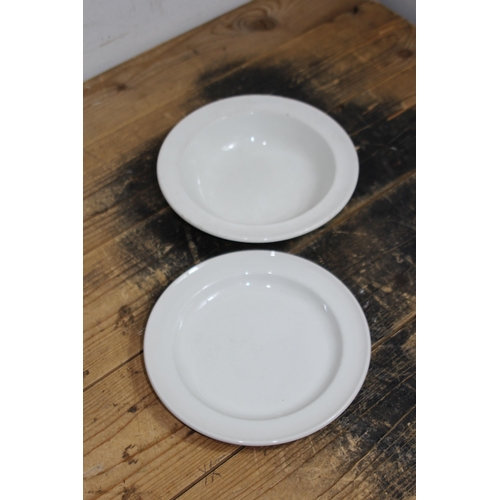 747 - WW2 DATED BRITISH CHINA PLATES AND FORKS PLUS POST WAR BRITISH CHINA WARE