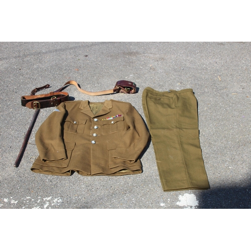 751 - PARACHUTE REGIMENT OFFICER UNIFORM INCLUDING SWAGGER STICK AND 2 X SAM BROWNS
