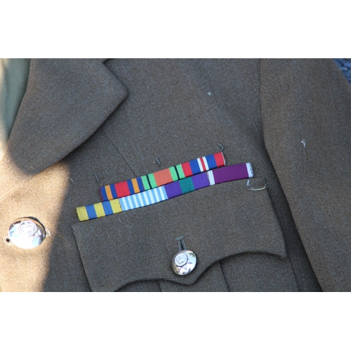 751 - PARACHUTE REGIMENT OFFICER UNIFORM INCLUDING SWAGGER STICK AND 2 X SAM BROWNS