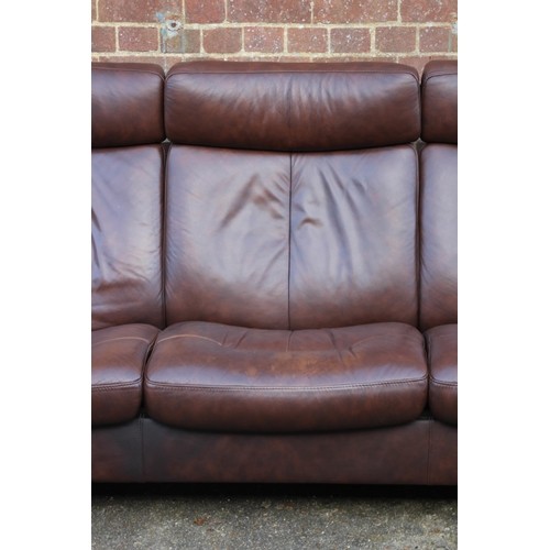 52 - BROWN LEATHER EKORNES THREE SEATER SOFA 
216 X 77 X 100CM