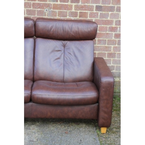 52 - BROWN LEATHER EKORNES THREE SEATER SOFA 
216 X 77 X 100CM