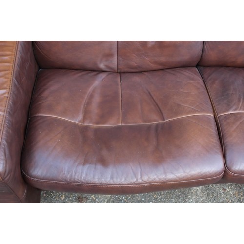 52 - BROWN LEATHER EKORNES THREE SEATER SOFA 
216 X 77 X 100CM