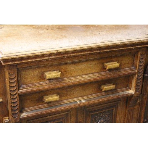 11 - EDWARDIAN HEAVILY CARVED SIDEBOARD WITH LEAD LINED CUPBOARD
181 X 54 X 129CM