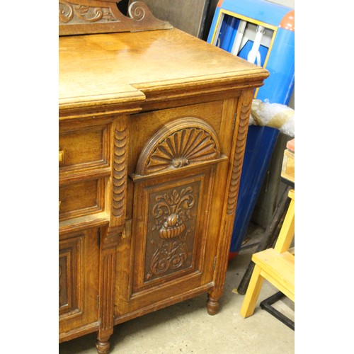 11 - EDWARDIAN HEAVILY CARVED SIDEBOARD WITH LEAD LINED CUPBOARD
181 X 54 X 129CM