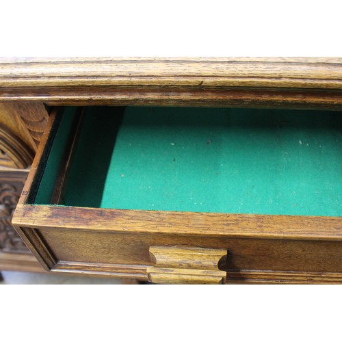11 - EDWARDIAN HEAVILY CARVED SIDEBOARD WITH LEAD LINED CUPBOARD
181 X 54 X 129CM