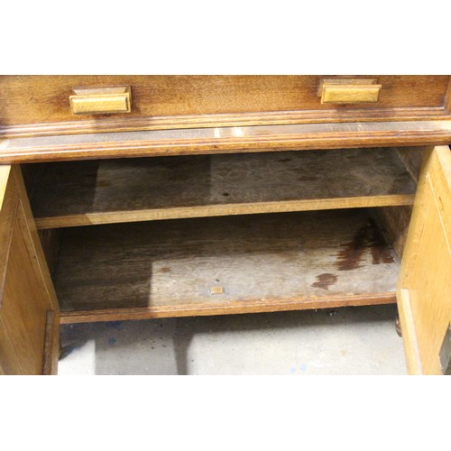 11 - EDWARDIAN HEAVILY CARVED SIDEBOARD WITH LEAD LINED CUPBOARD
181 X 54 X 129CM