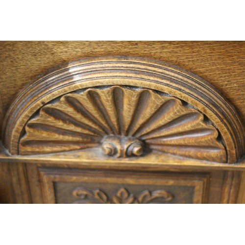 11 - EDWARDIAN HEAVILY CARVED SIDEBOARD WITH LEAD LINED CUPBOARD
181 X 54 X 129CM