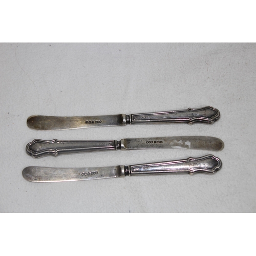 1045 - 3 SILVER BLADE AND HANDLED BUTTER KNIVES