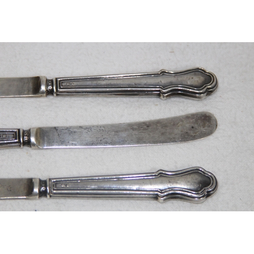 1045 - 3 SILVER BLADE AND HANDLED BUTTER KNIVES