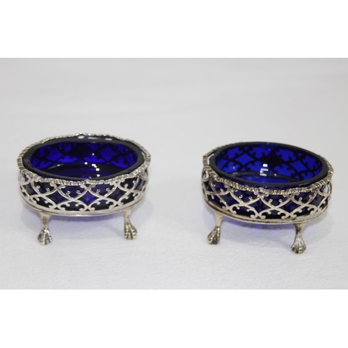 1056 - PAIR OF SILVER SALTS WITH LINERS - 131.5G SILVER ONLY - LONDON 1769 - D AND R HENNELL