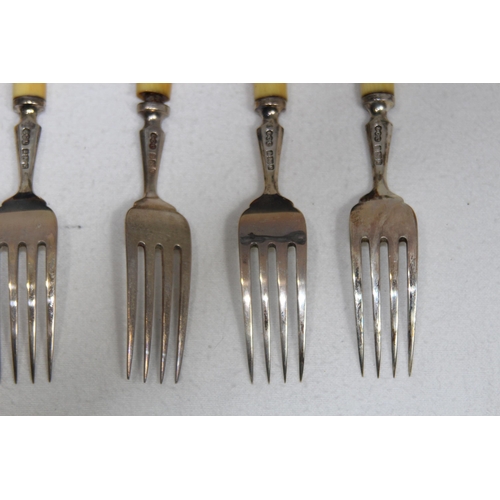 1059 - SIX SILVER FISH KNIVES AND FORKS IN CASE - BIRMINGHAM 1902 - ELKINGTON AND CO