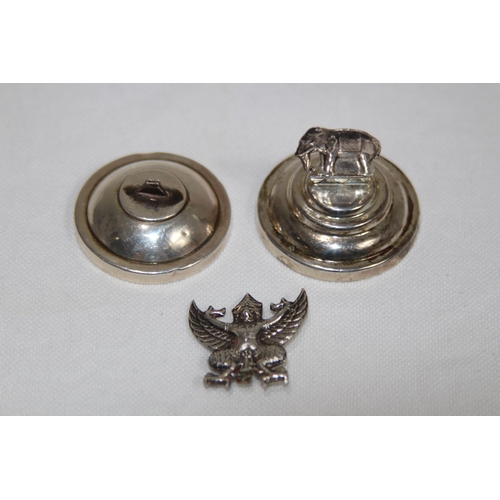 1082 - TWO SILVER NAME PLACE HOLDERS - 120G - ONE A/F