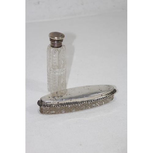 1076 - SILVER TOP PIN DISH AND SILVER TOP SCENT BOTTLE A/F - 10G SILVER ONLY - DISH IS BIRMINGHAM 1907 - CL... 