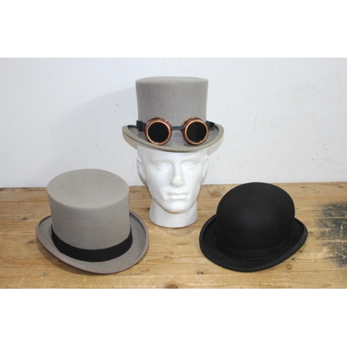 564 - 2 X TOP HATS AND BOWLER HAT