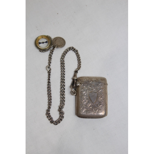 870 - SILVER VESTA ON SILVER FOB CHAIN WITH COMPASS