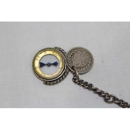 870 - SILVER VESTA ON SILVER FOB CHAIN WITH COMPASS