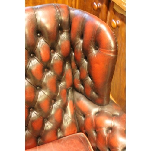 76 - HIGH BACK LEATHER OX BLOOD TWO SEATER CHESTERFIELD SOFA
136 X 90 X 91CM