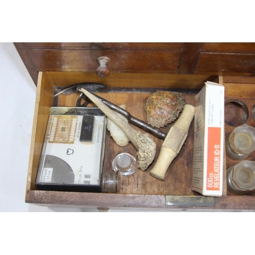 390 - INTERESTING VINTAGE DENTISTRY CABINET DOUBLE SIDED WITH LARGE AMOUNT OF CONTENTS 
36 X 36 X 23CM