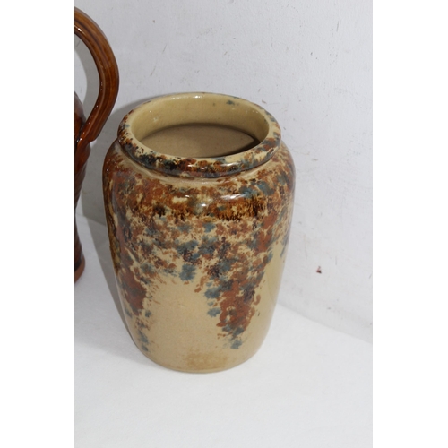 285 - QUANTITY OF POTTERY AND AMBER GLASS VASE 
22CM