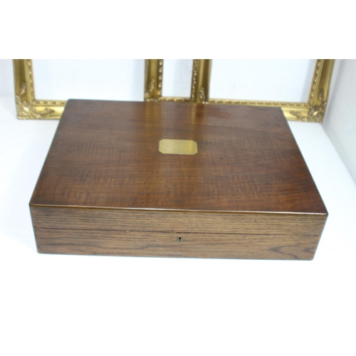 384 - VINTAGE WOODEN CUTLERY BOX WITH A MONOPOLY BOARD PLUS TWO WOODEN FRAMES 
60 X 49CM