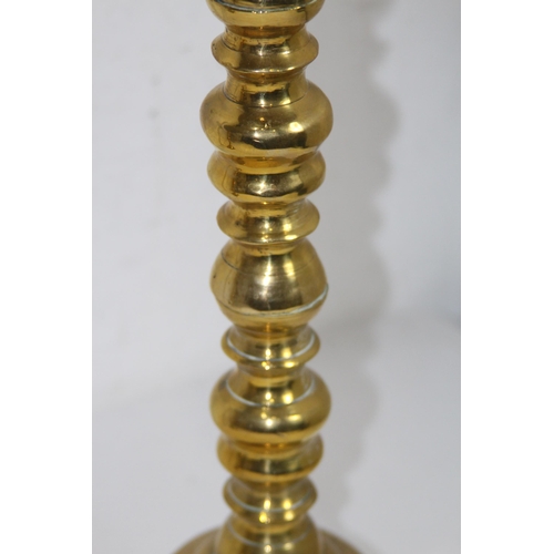 221 - PAIR OF LARGE BRASS CHURCH CANDLE STICKS  
59CM