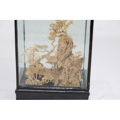 396 - ORIENTAL CORK CARVED DISPLAY IN CASE
8 X 11.5 X 18CM