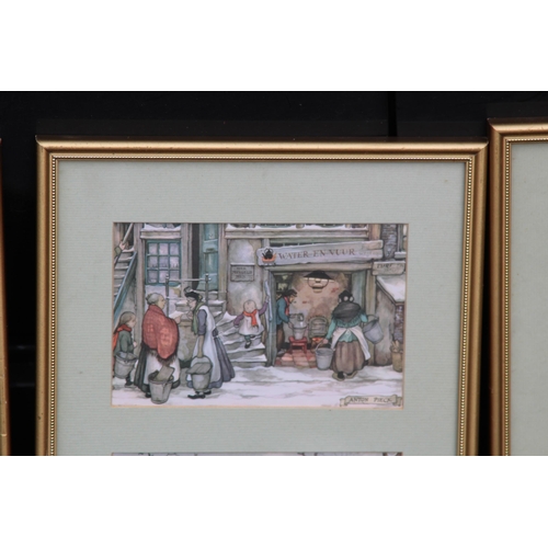 170 - QUANTITY OF FRAMED AND GLAZED VINTAGE ANTON PIECK POSTCARDS
44 X 23CM