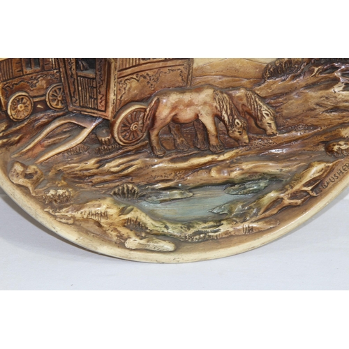 314 - PAIR OF VINTAGE PLASTER PLAQUES AND FISH BOWL
38CM