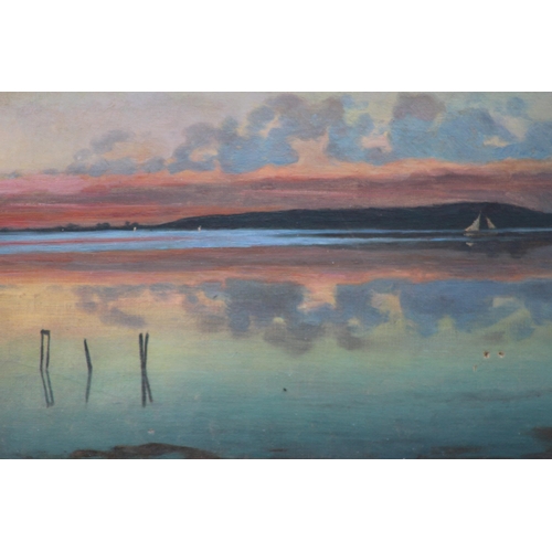 178 - SIGNED OIL ON CANVAS LAKE SCENE AT DUSK
84 X 65CM