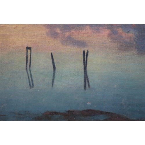 178 - SIGNED OIL ON CANVAS LAKE SCENE AT DUSK
84 X 65CM