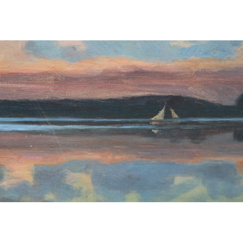 178 - SIGNED OIL ON CANVAS LAKE SCENE AT DUSK
84 X 65CM