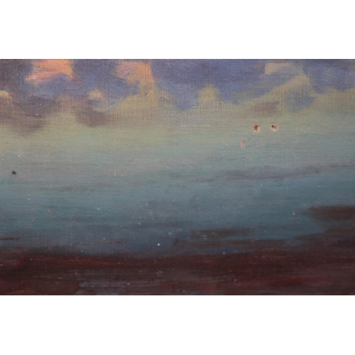 178 - SIGNED OIL ON CANVAS LAKE SCENE AT DUSK
84 X 65CM