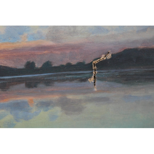 178 - SIGNED OIL ON CANVAS LAKE SCENE AT DUSK
84 X 65CM