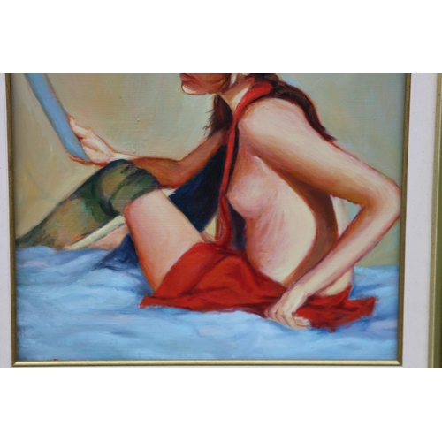 179 - OIL ON BOARD OF A PARTIALLY DRESSED LADY
71 X 60CM